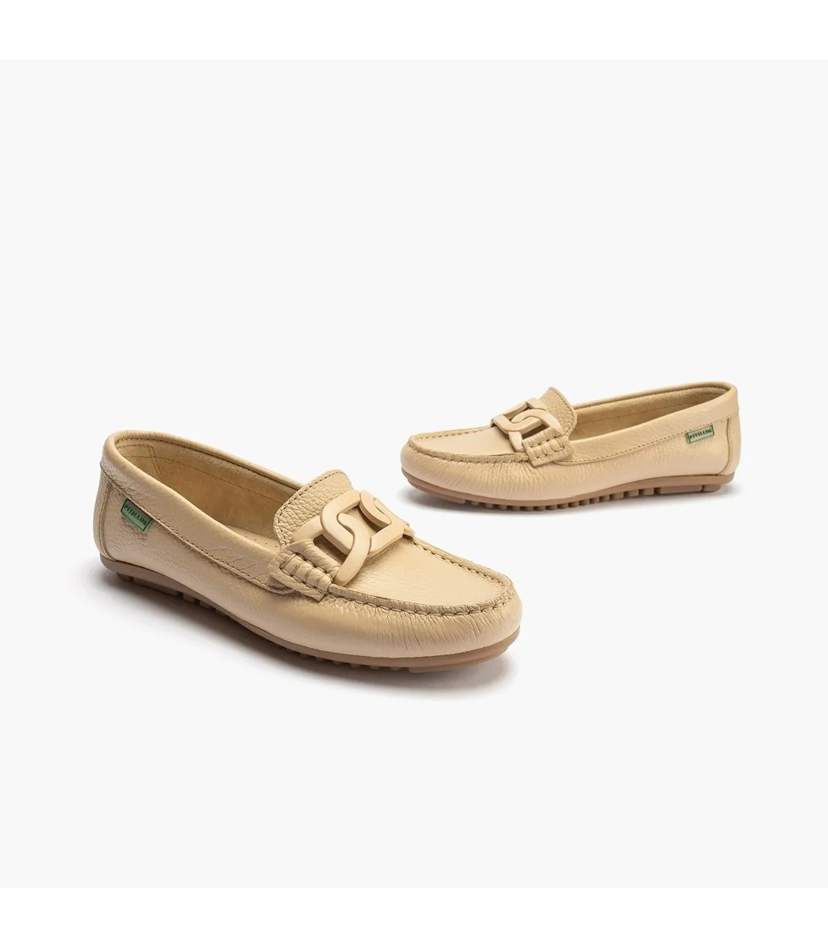 Mocasines de mujer con adorno eslabón y suela de goma CREMA