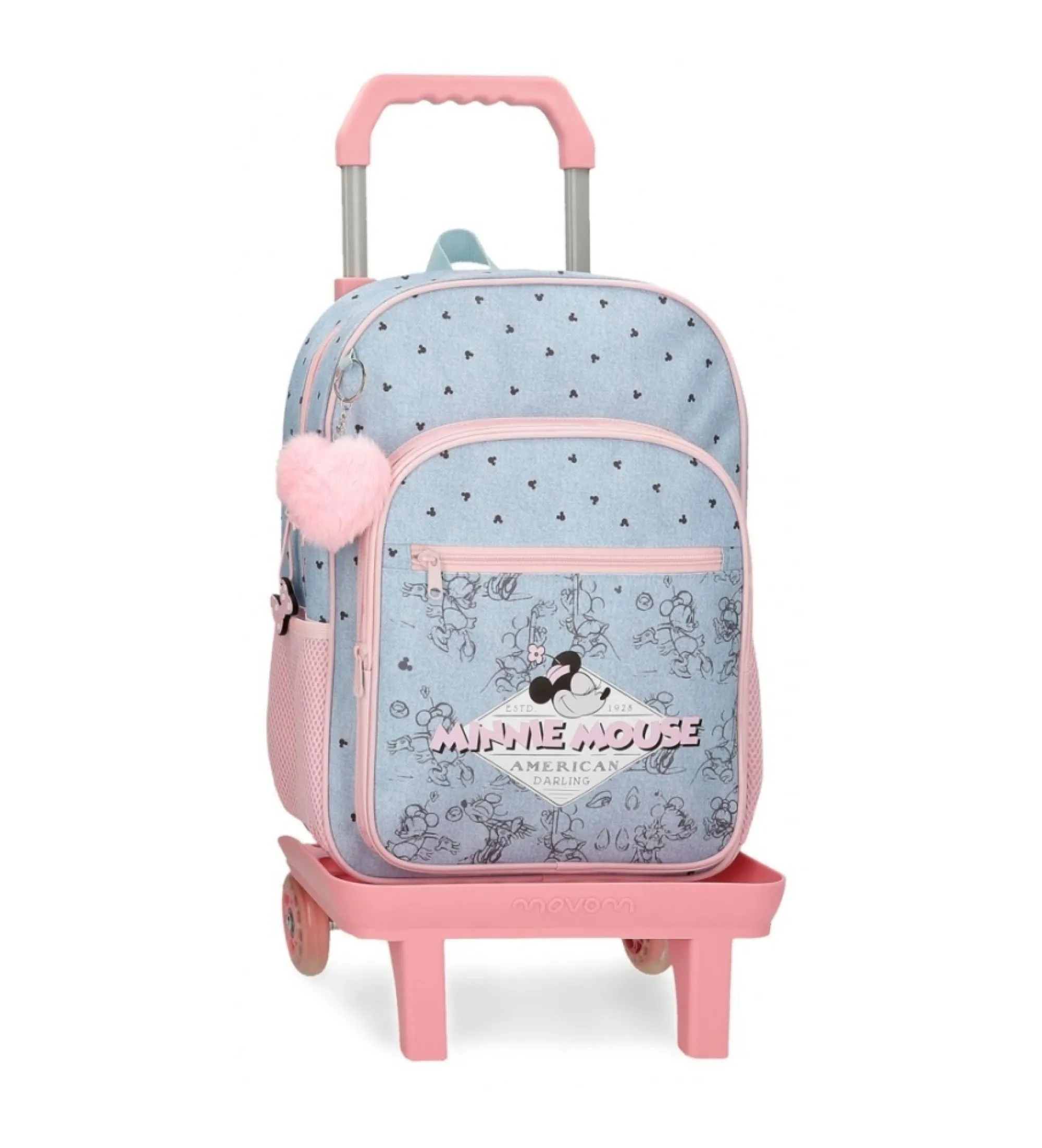 Mochila escolar Minnie American darling 38cm con carro azul