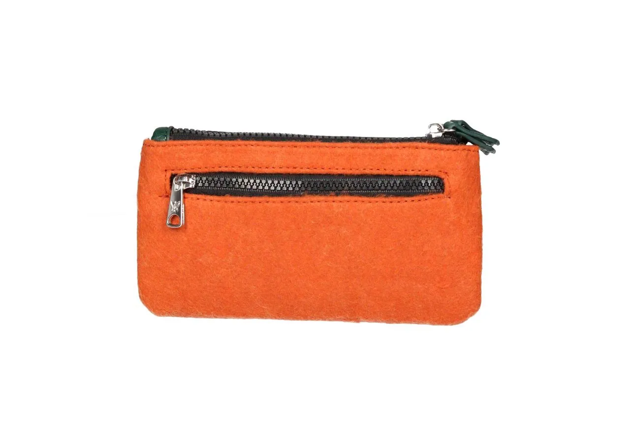 Monedero Fieltro Naranja Combi Alargado Doble Cremallera