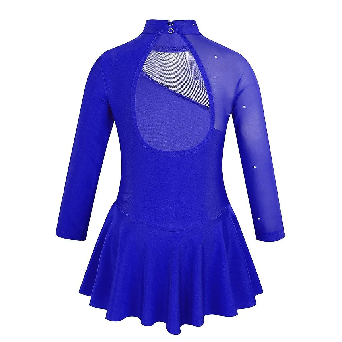 Niños Lycra salón de baile mock cuello tul espalda figura vestido de patinaje sobre hielo