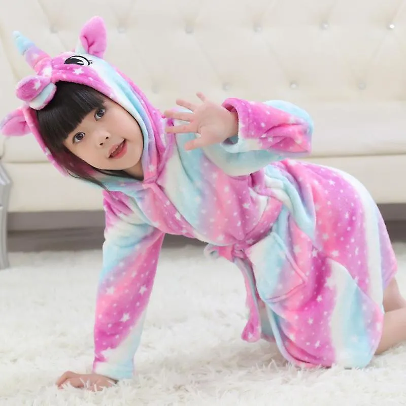 Niños Niño Niña Unicornio Lana con capucha Albornoz Vestido de noche Vestido de noche Túnica cálida