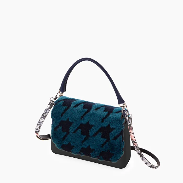 O bag glam negro pelo sintético pied de poule