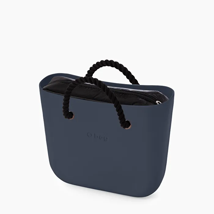 O bag mini azul marino y cuerda negro