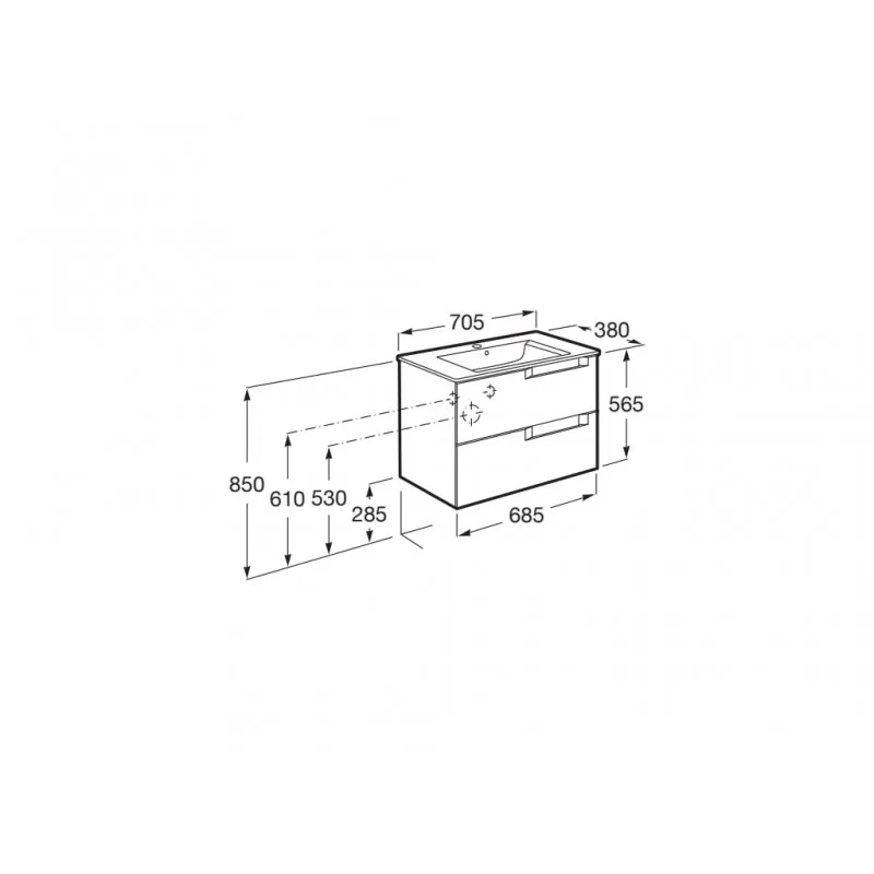PACK UNIK MUEBLE BASE COMPACTO DE DOS CAJONES + LAVABO ALEYDA  ROCA