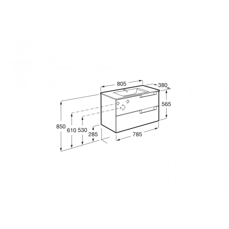 PACK UNIK MUEBLE BASE COMPACTO DE DOS CAJONES + LAVABO ALEYDA  ROCA