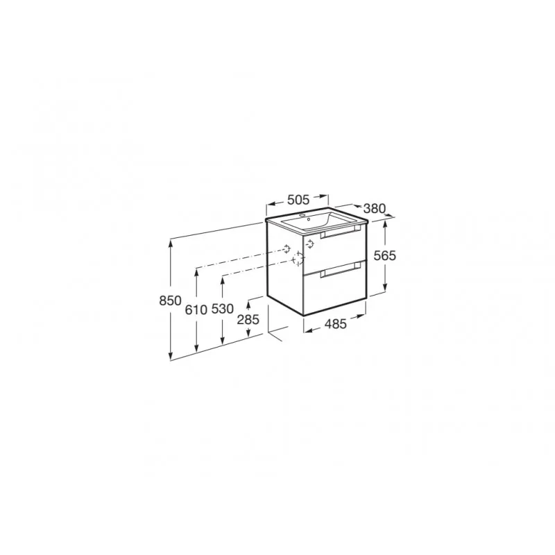 PACK UNIK MUEBLE BASE COMPACTO DE DOS CAJONES + LAVABO ALEYDA  ROCA