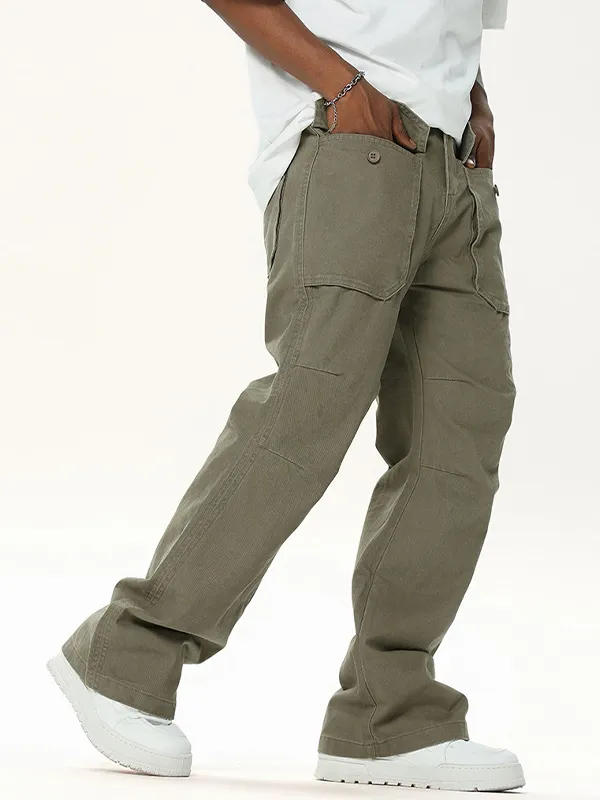 Pantalones cargo rectos informales lisos para hombre