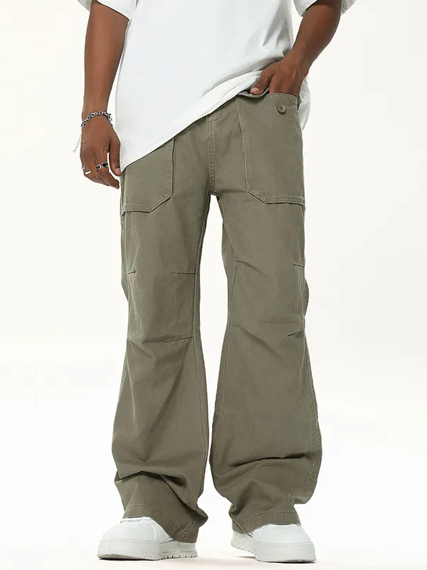 Pantalones cargo rectos informales lisos para hombre