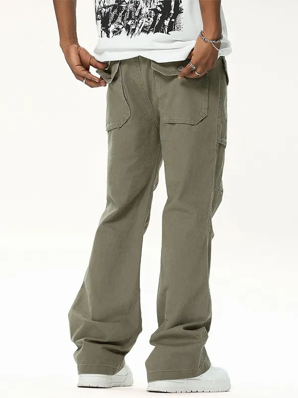 Pantalones cargo rectos informales lisos para hombre