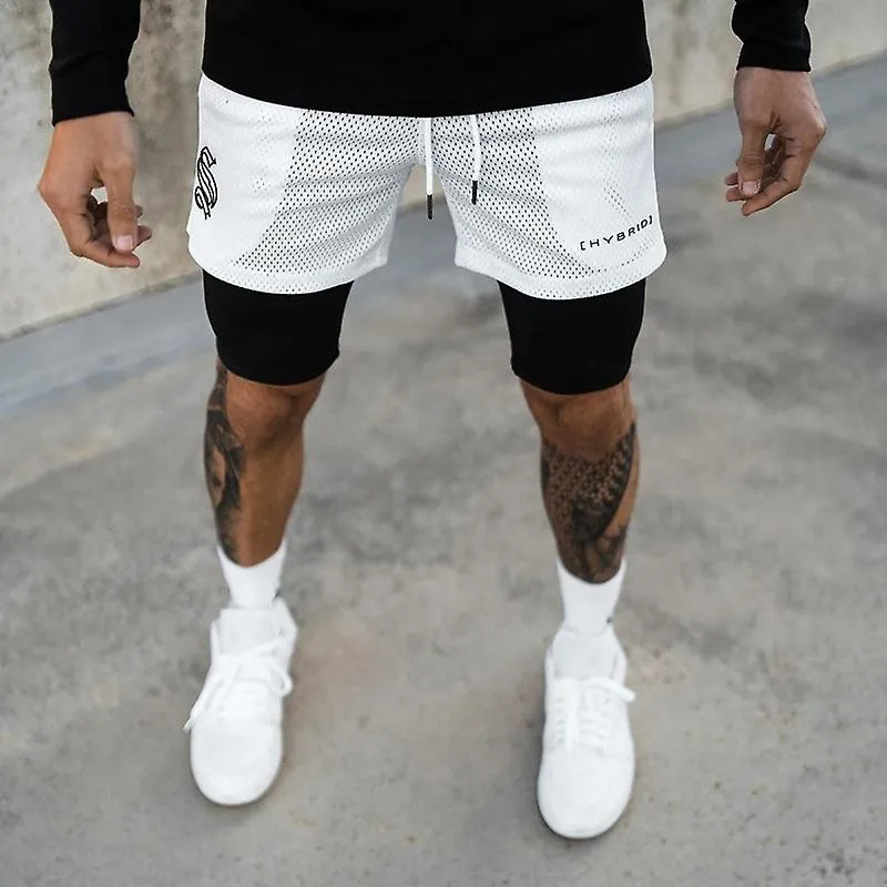 Pantalones cortos para correr de verano 2 en 1 Hombres Gimnasio Fitness Entrenamiento Pantalones cortos deportivos Malla Balonce