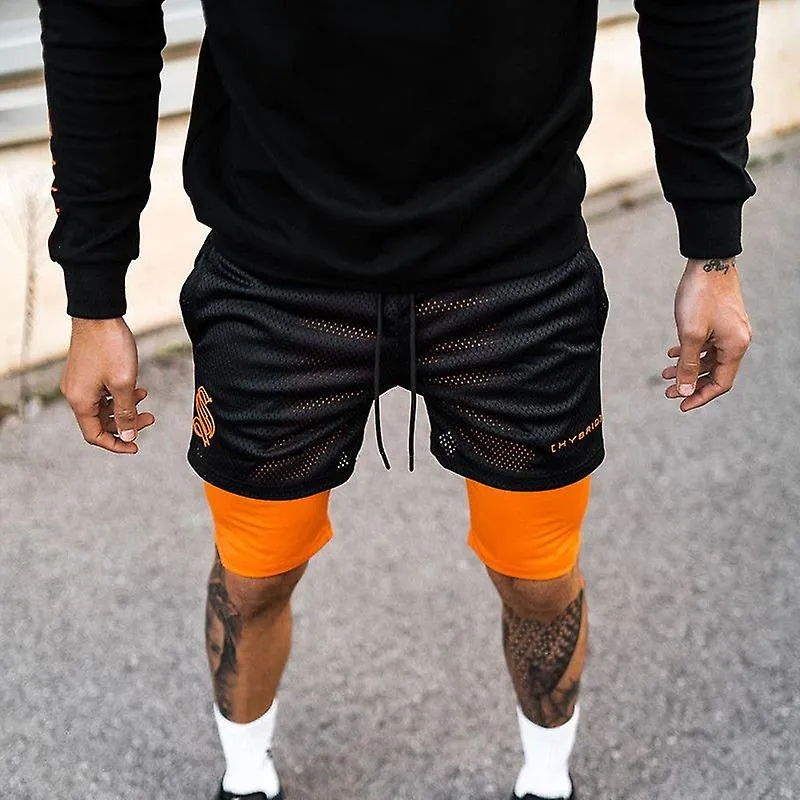 Pantalones cortos para correr de verano 2 en 1 Hombres Gimnasio Fitness Entrenamiento Pantalones cortos deportivos Malla Balonce