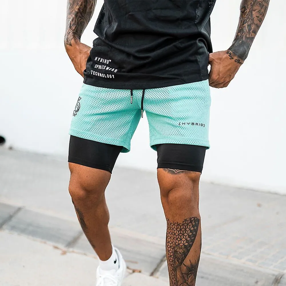 Pantalones cortos para correr de verano 2 en 1 Hombres Gimnasio Fitness Entrenamiento Pantalones cortos deportivos Malla Balonce