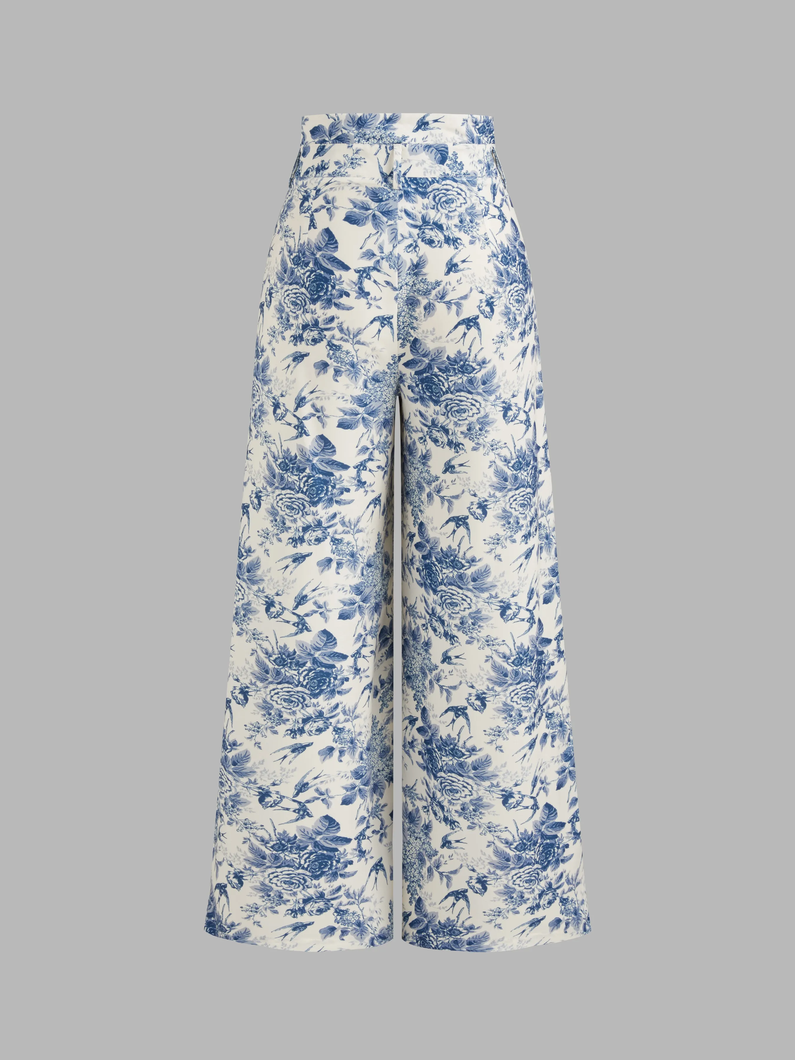 Pantalón ancho de talle alto con bolsillos y estampado floral