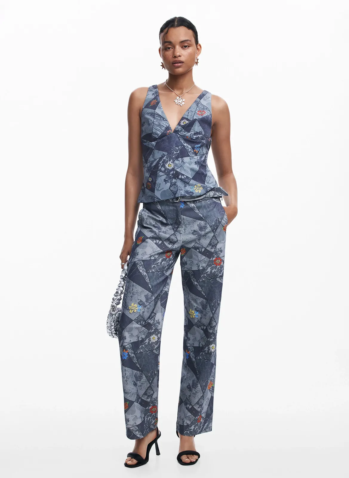 Pantalón de algodón mezclado recto en azul