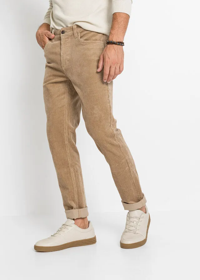 Pantalón de pana elástico de corte clásico Camel
