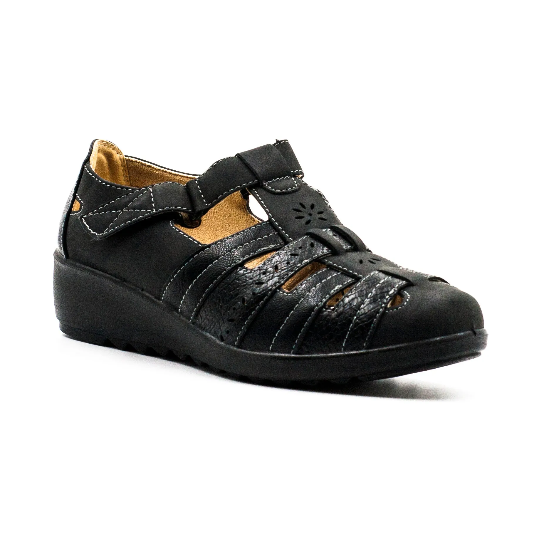Passer Zapatos Calado C/Velcro Negro Mujer Casual