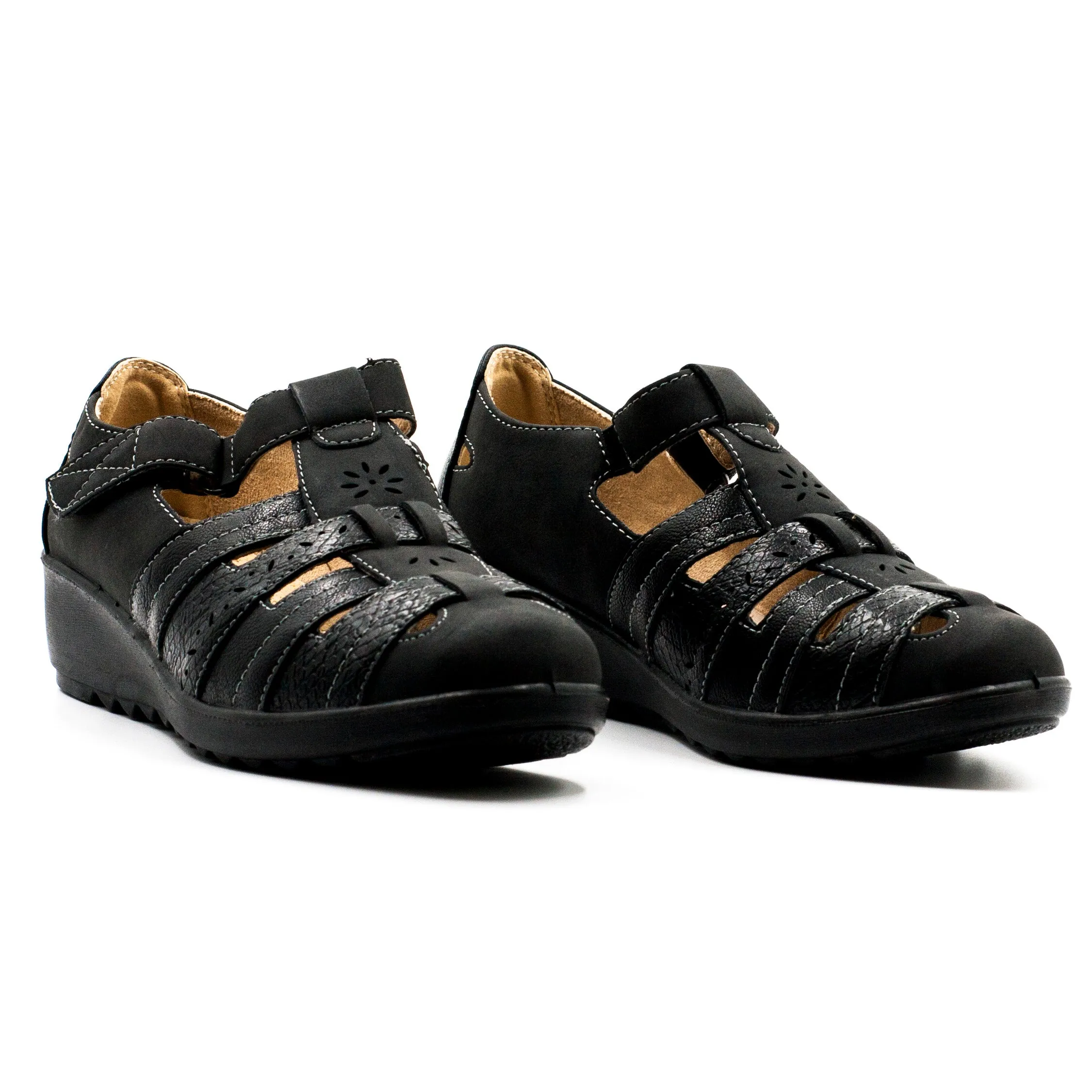Passer Zapatos Calado C/Velcro Negro Mujer Casual