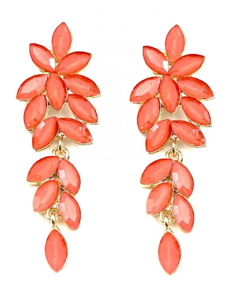 PENDIENTES CORALES LARGOS DE FIESTA PARA EVENTOS Y BODAS DE NOCHE