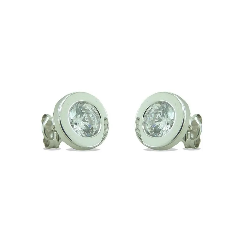 Pendientes de oro blanco con circonitas de 8mm y cierre de presión