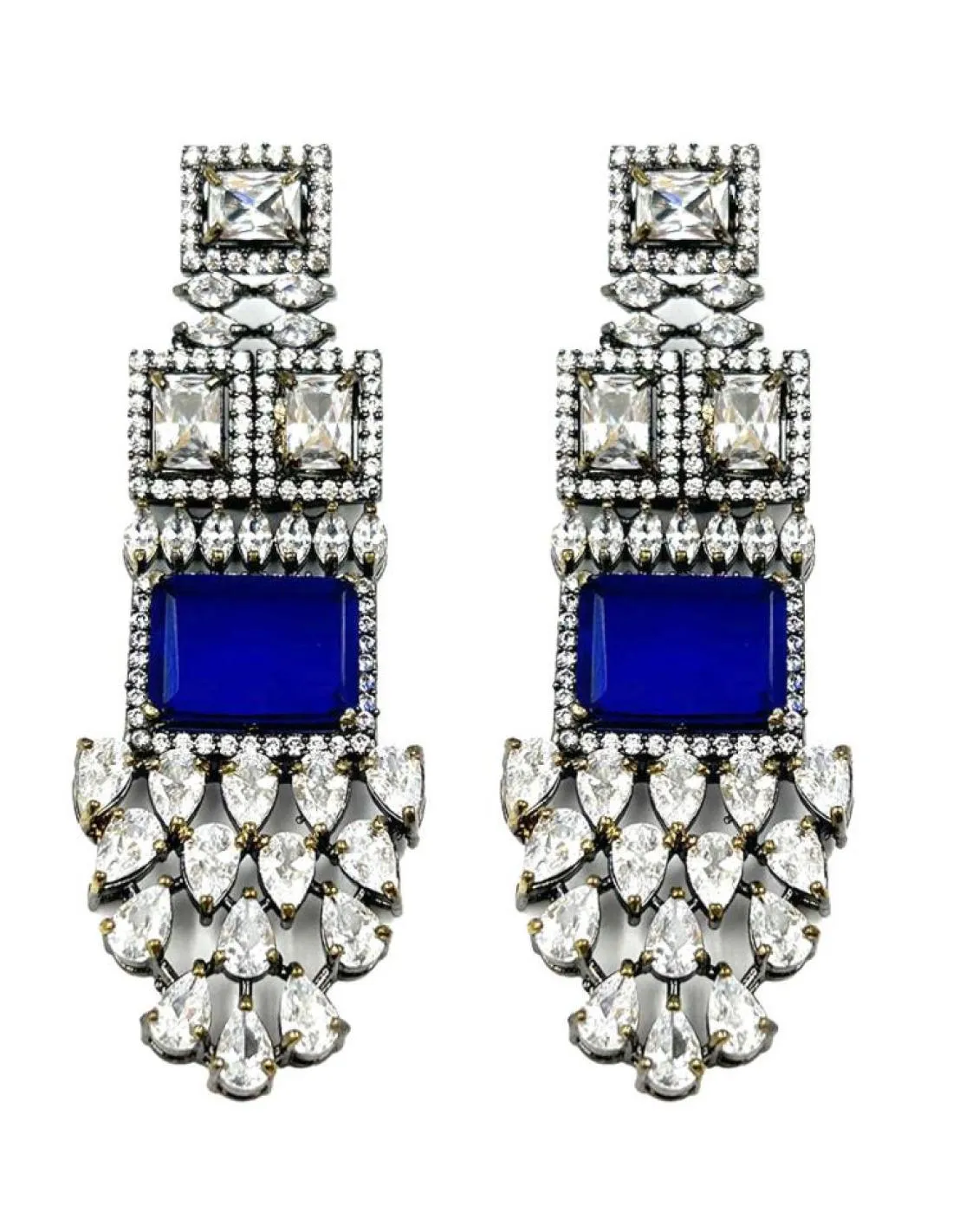 PENDIENTES LARGOS JOYA Y PIEDRA AZUL PARA BODAS DE NOCHE Y EVENTOS