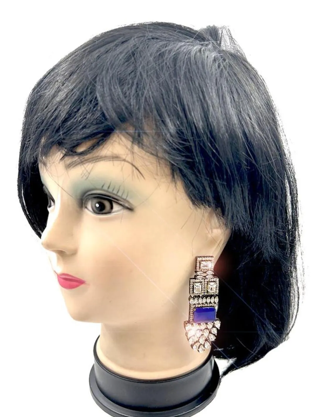 PENDIENTES LARGOS JOYA Y PIEDRA AZUL PARA BODAS DE NOCHE Y EVENTOS