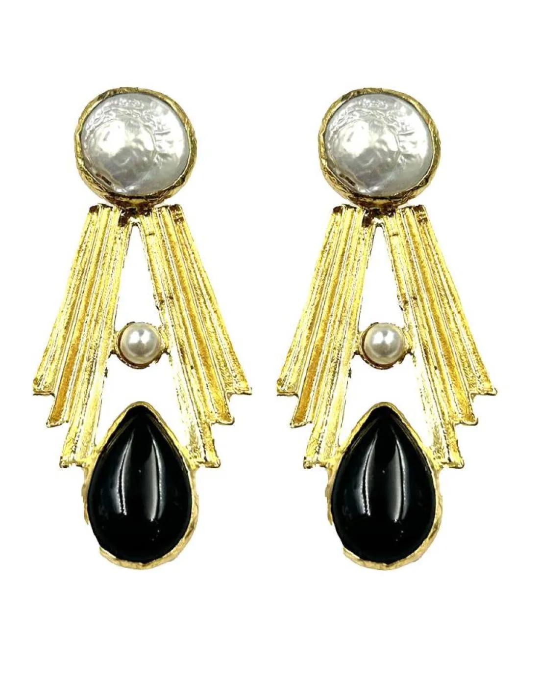 PENDIENTES PIEDRA NEGRA Y PERLA DE INVITADA BODAS Y EVENTOS