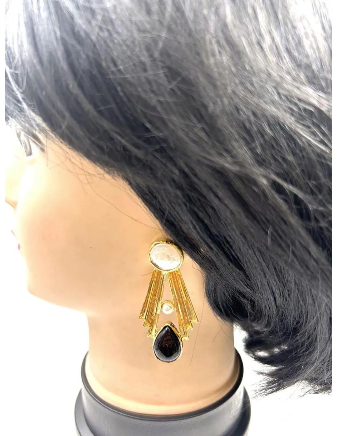 PENDIENTES PIEDRA NEGRA Y PERLA DE INVITADA BODAS Y EVENTOS