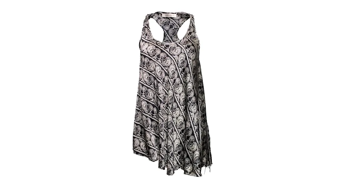 PIERRE BALMAIN, top asimétrico con estampado paisley. Negro Blanco 