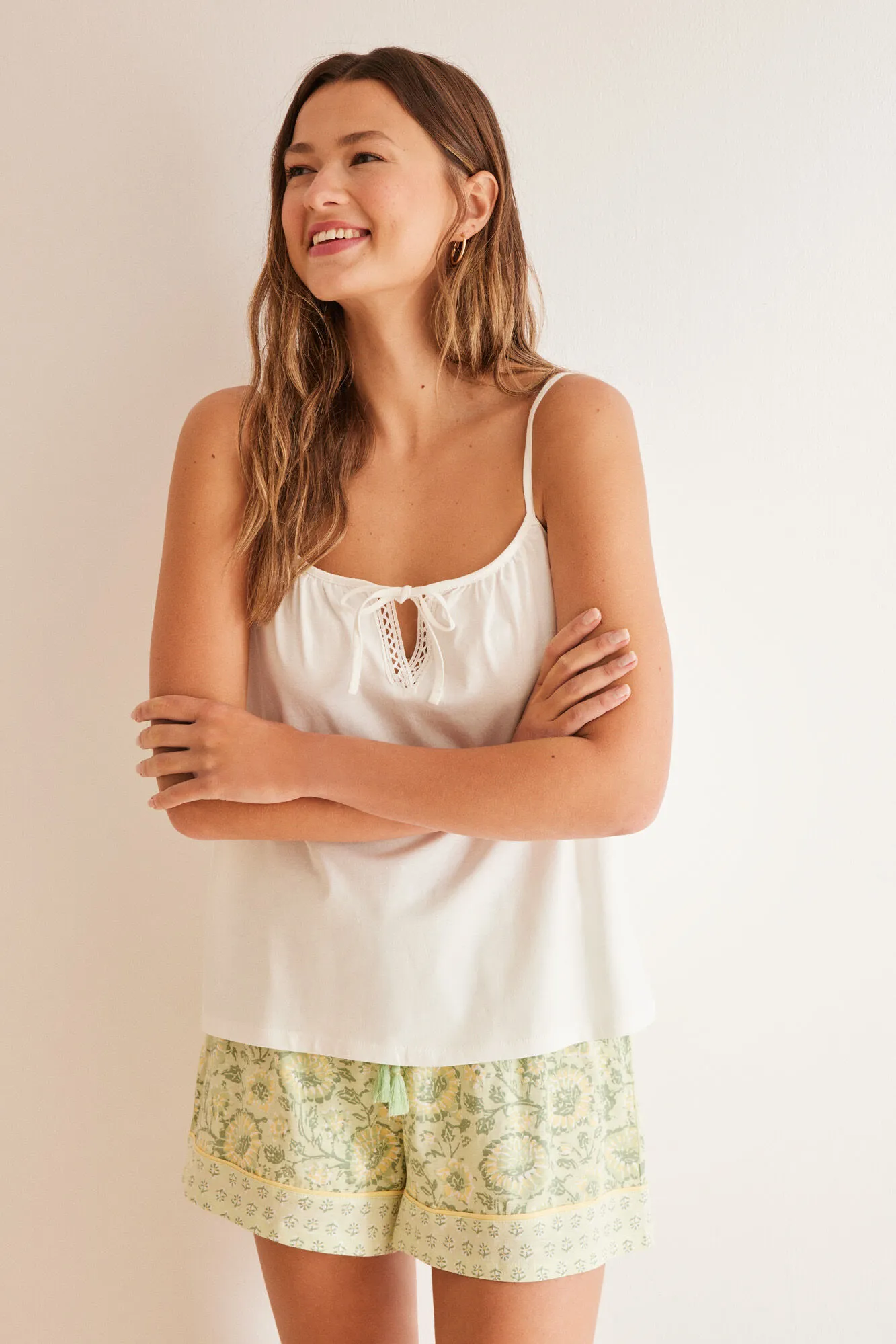 Pijama corto algodón estampado floral