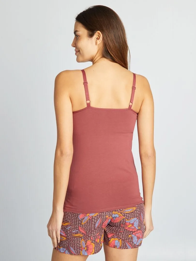 PIJAMA CORTO DE LACTANCIA   2 PIEZAS  MARRON