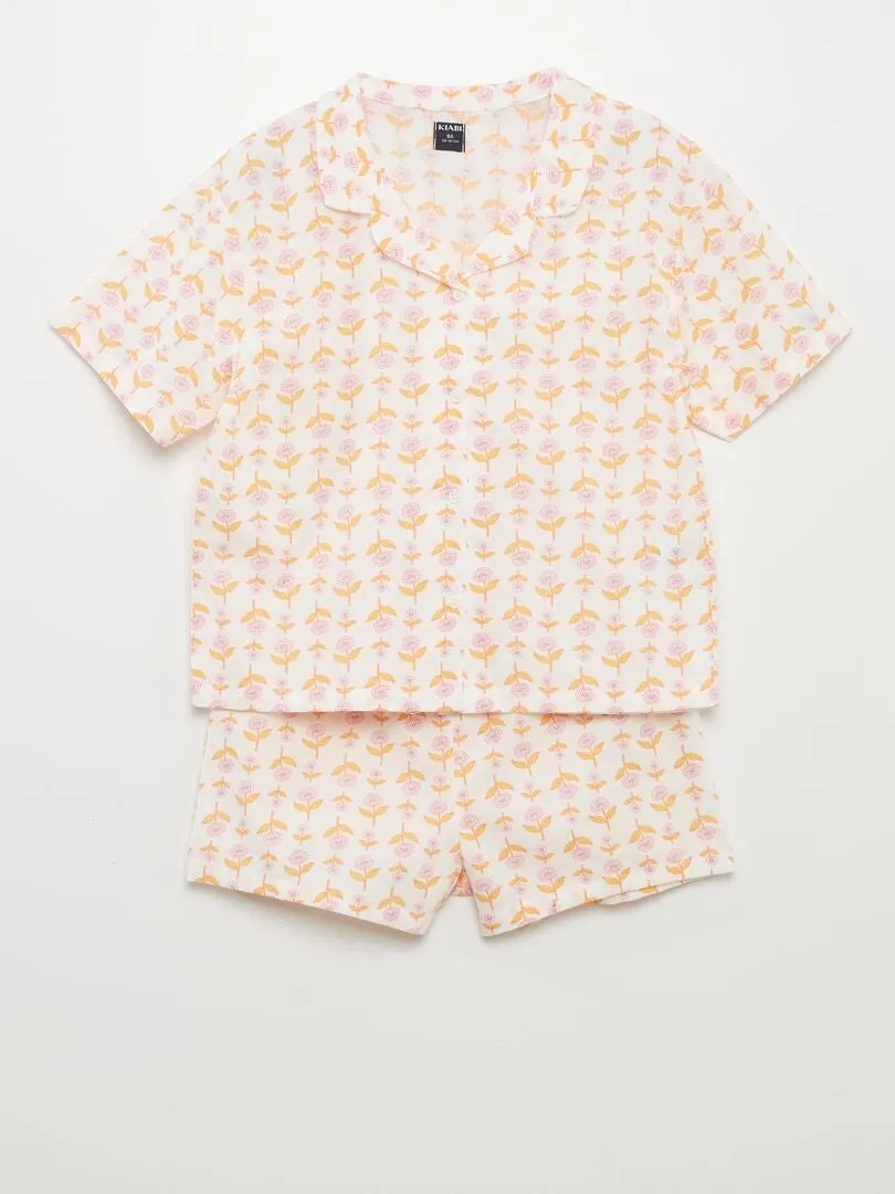 PIJAMA CORTO  ESTAMPADO FLORAL  2 PIEZAS  BLANCO