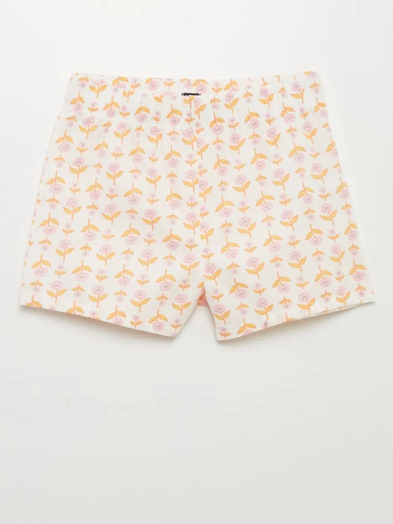 PIJAMA CORTO  ESTAMPADO FLORAL  2 PIEZAS  BLANCO