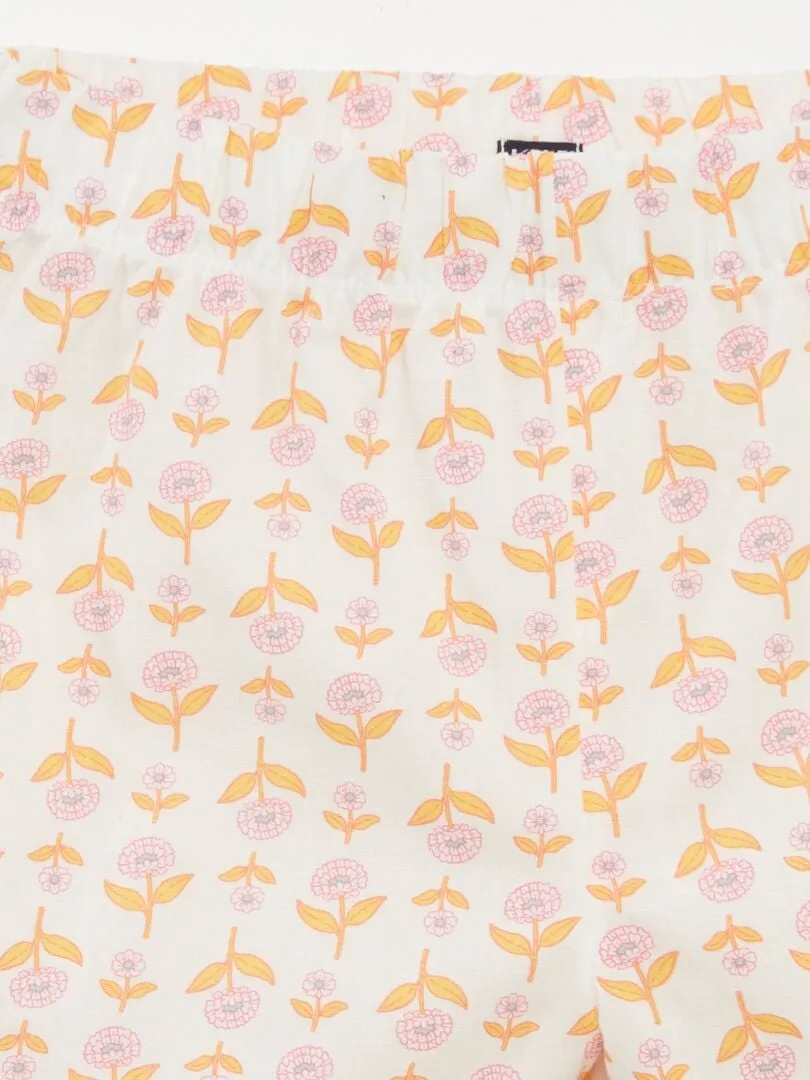 PIJAMA CORTO  ESTAMPADO FLORAL  2 PIEZAS  BLANCO