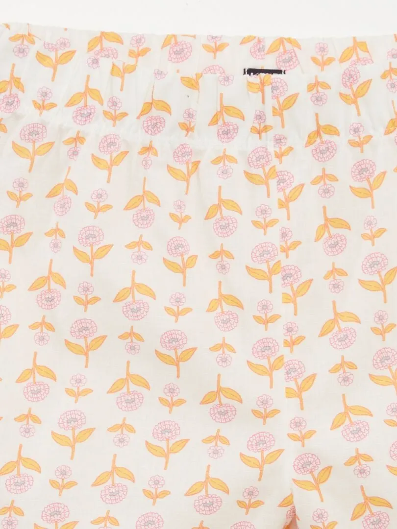 PIJAMA CORTO  ESTAMPADO FLORAL  2 PIEZAS  BLANCO