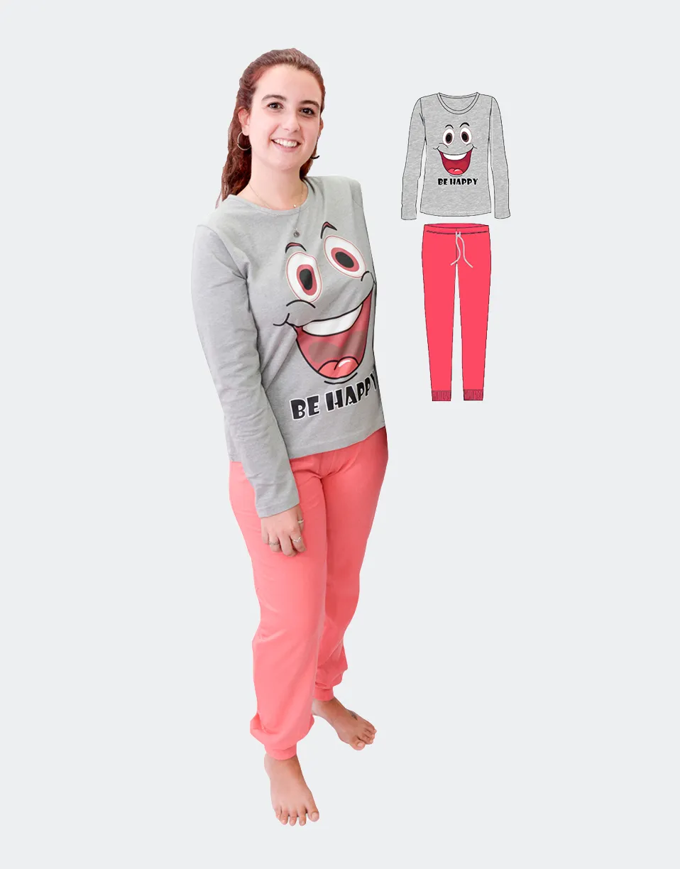 Pijama mujer punto fino con cara sonriente
