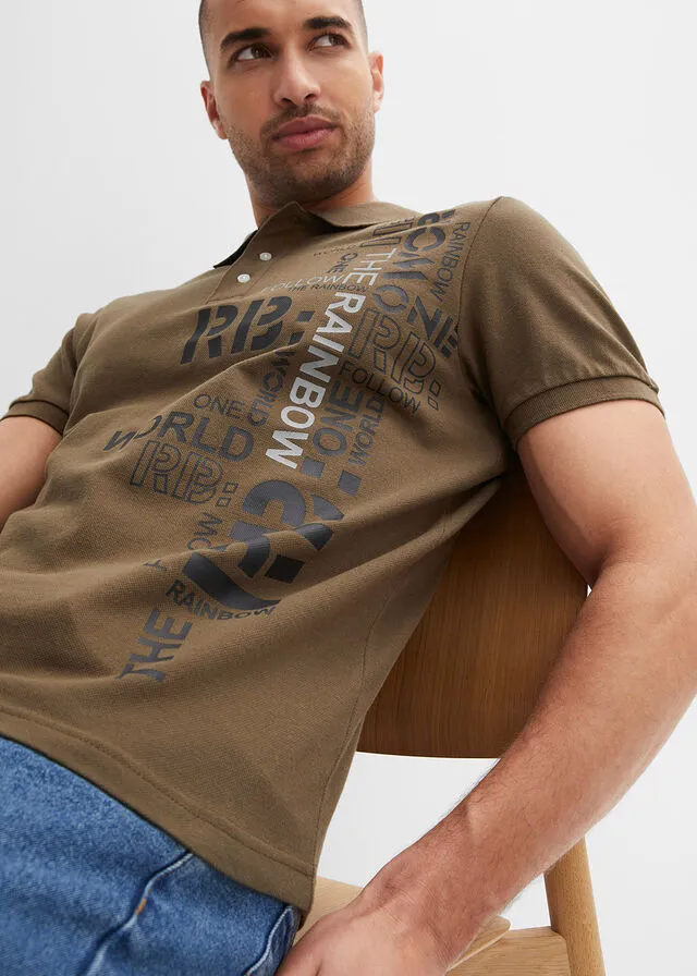 Polo de algodón con corte slim y manga corta Oliva