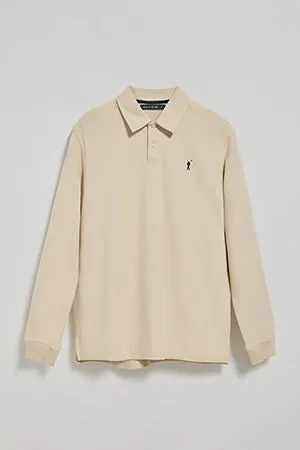 Polo de manga larga beige con dos botones y logo Rigby Go