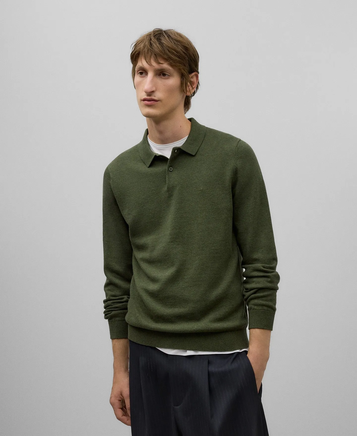 Polo manga larga algodón lana hombre