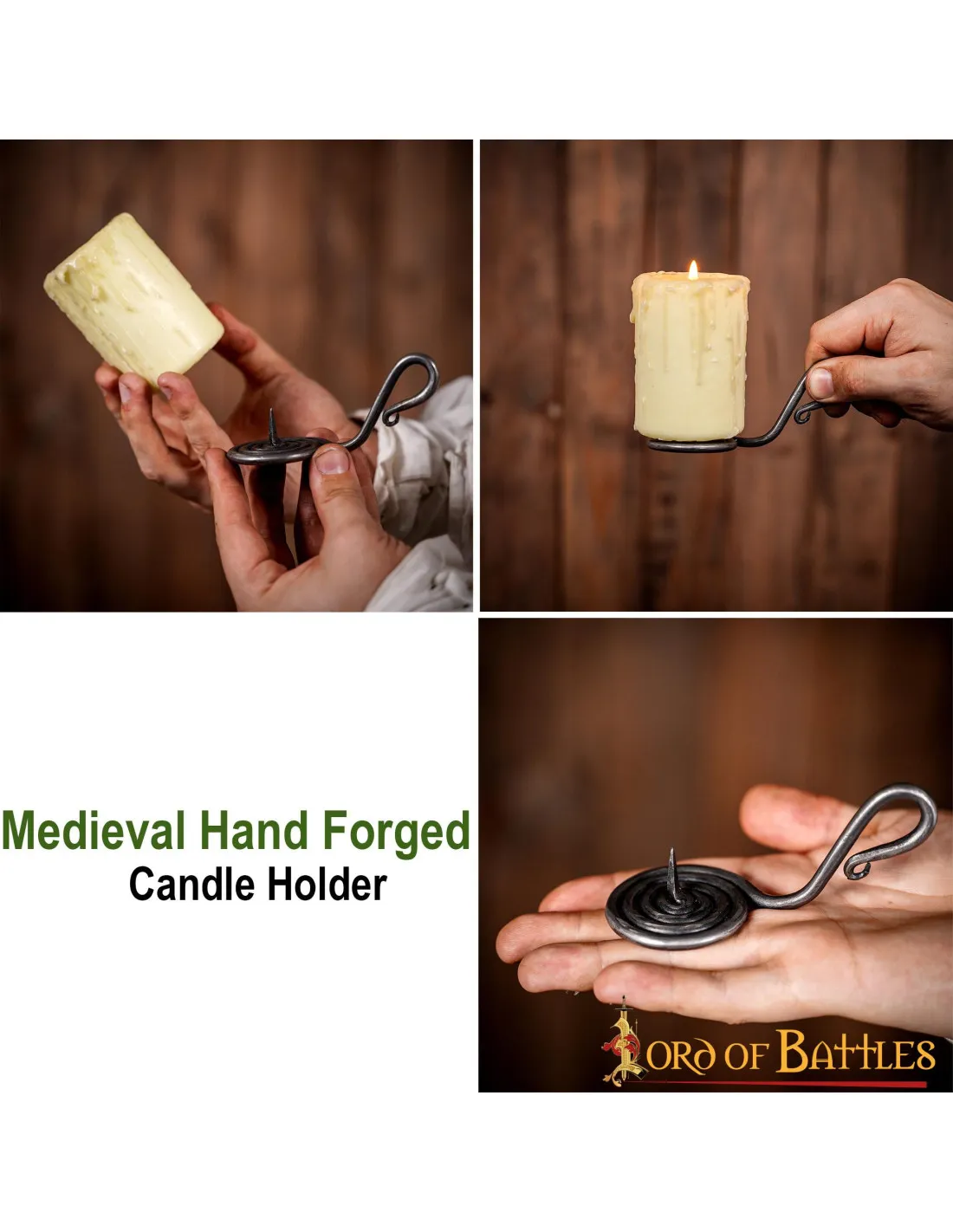PortaVelas medieval de mano en hierro forjado (12 cm.)
