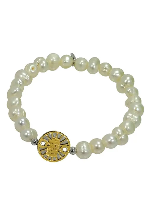 PULSERA DE PLATA CON PERLAS CULTIVADAS Y MEDALLA PARA NIñA 266_0432771212