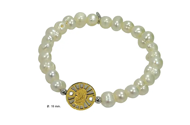 PULSERA DE PLATA CON PERLAS CULTIVADAS Y MEDALLA PARA NIñA 266_0432771212