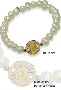 PULSERA DE PLATA CON PERLAS CULTIVADAS Y MEDALLA PARA NIñA 266_0432771212