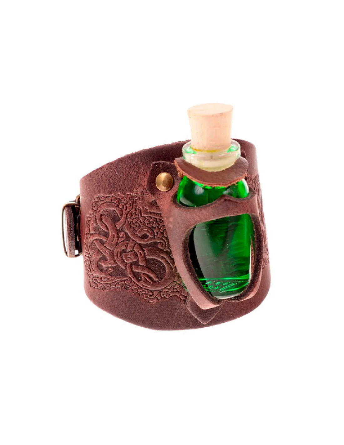 Pulsera en cuero repujado con botellín de poción mágica