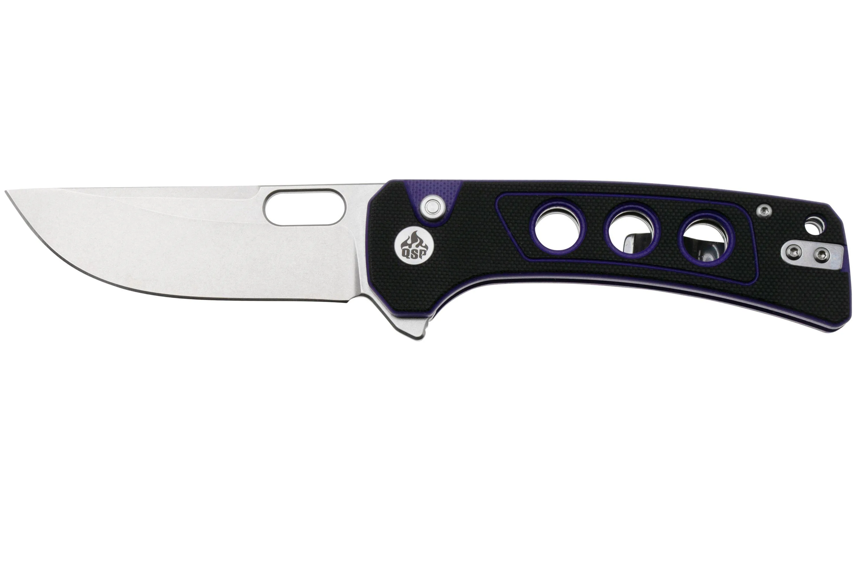 QSP KNIFE UNICORN QS156B1 STONEWASHED BLACK PURPLE G10, NAVAJA