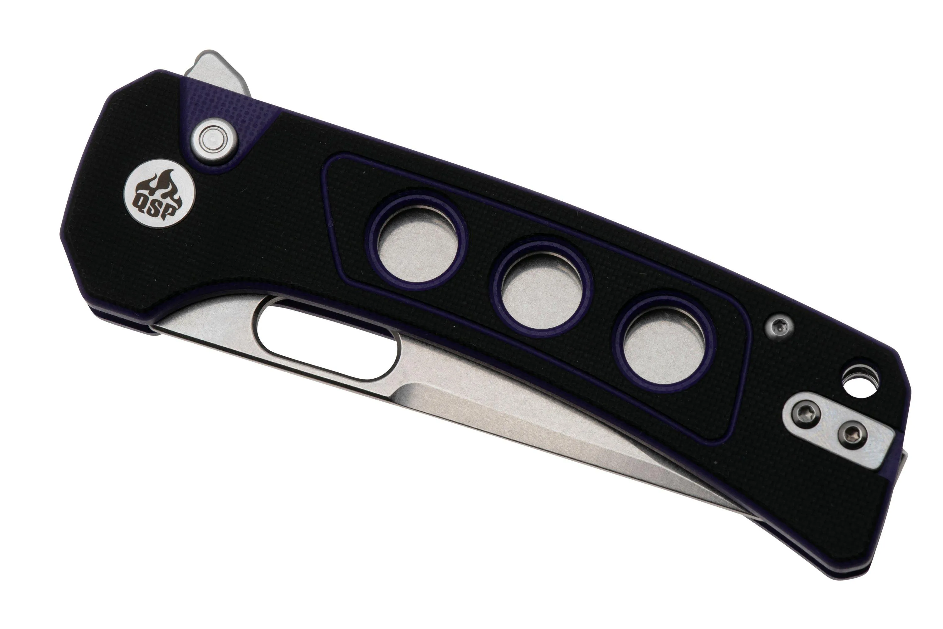 QSP KNIFE UNICORN QS156B1 STONEWASHED BLACK PURPLE G10, NAVAJA