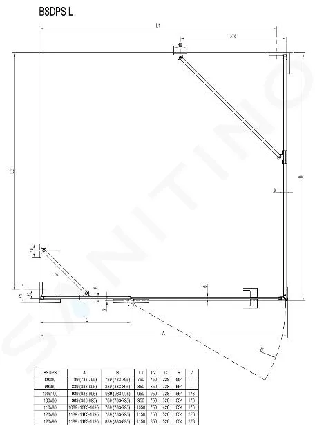 RAVAK BRILLIANT  CABINA DE DUCHA BSDPS90/90 L, 8890X8890 CM, CROMO/VIDRIO TRANSPARENTE 0UL77A00Z1