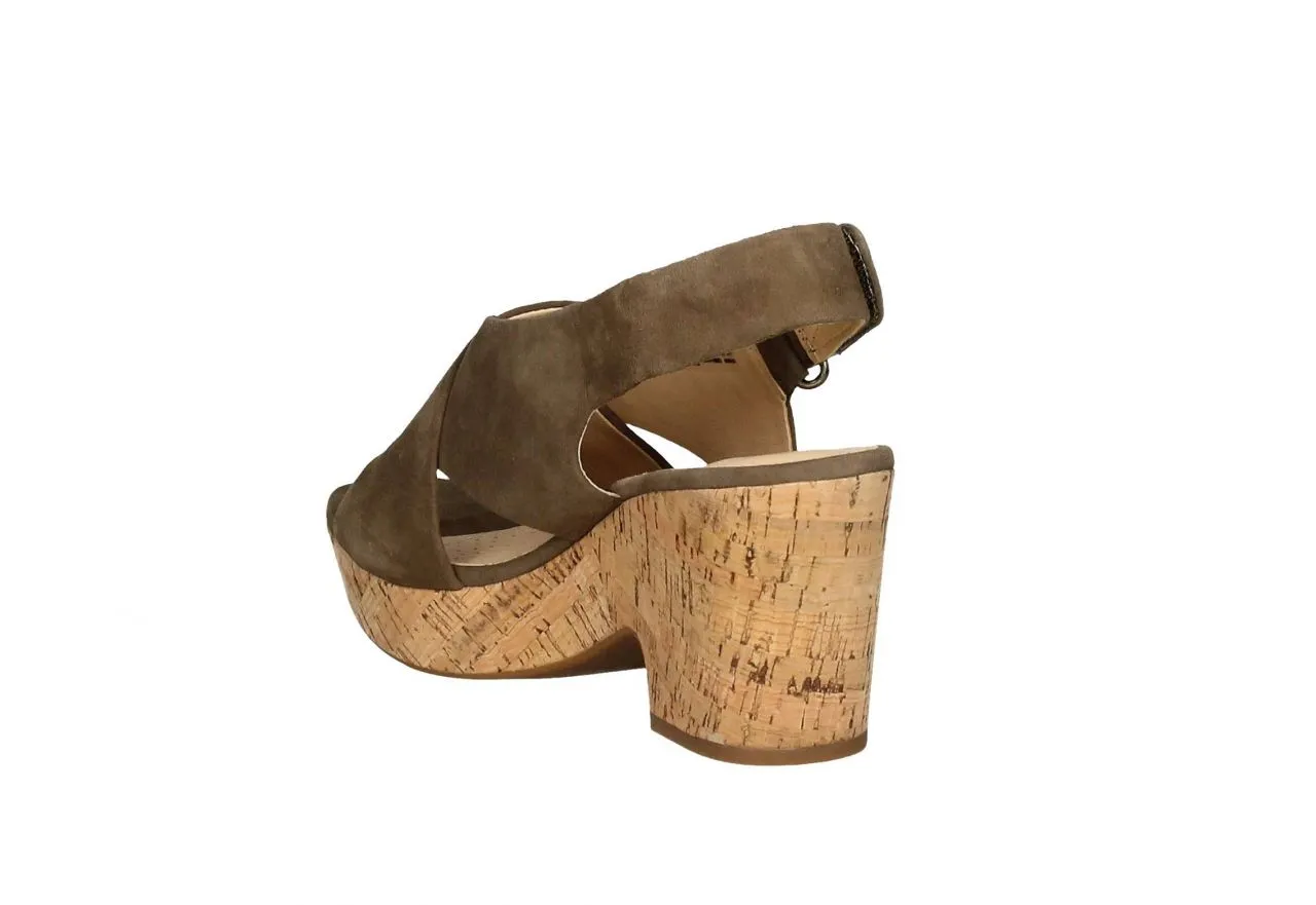 Sandalia Cruzada Nobuck Olive Velcro CuÑa/plataforma Corcho