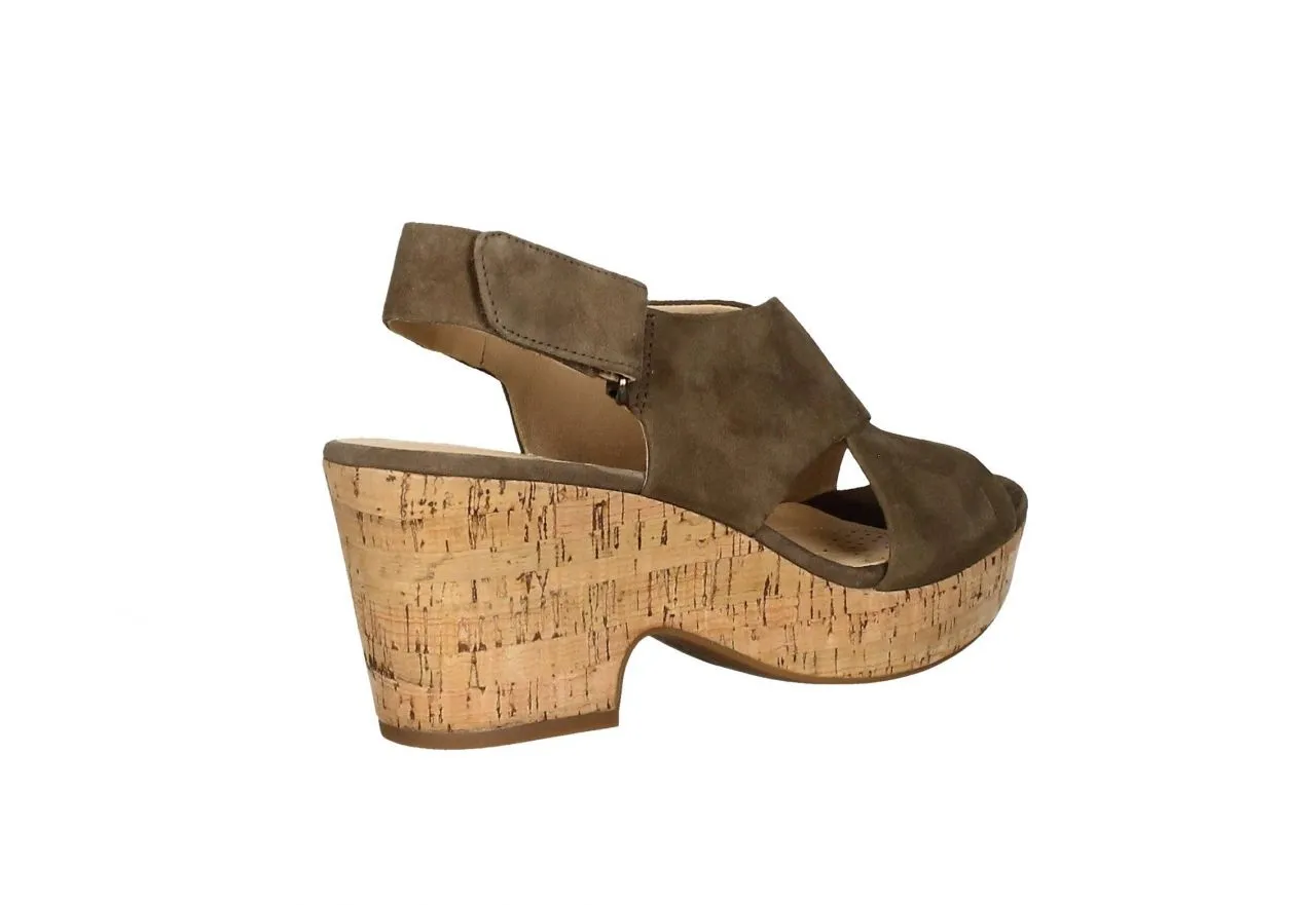 Sandalia Cruzada Nobuck Olive Velcro CuÑa/plataforma Corcho