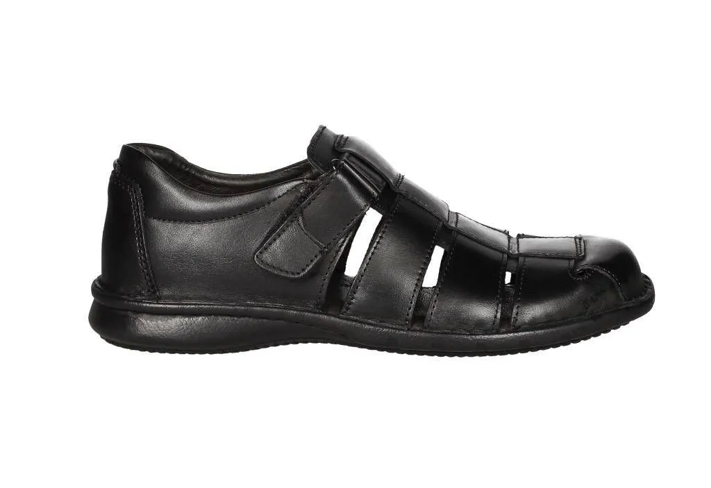 Sandalia Cubierta Piel Negro Calados Velcro Piso Goma