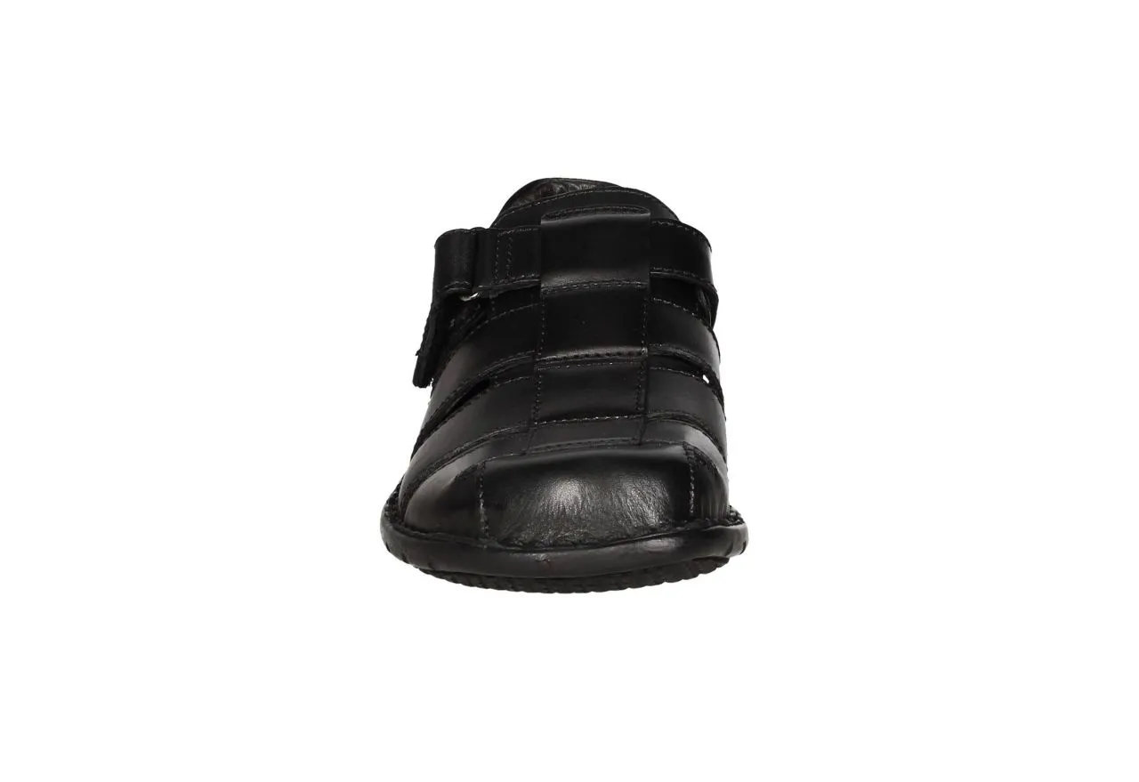 Sandalia Cubierta Piel Negro Calados Velcro Piso Goma